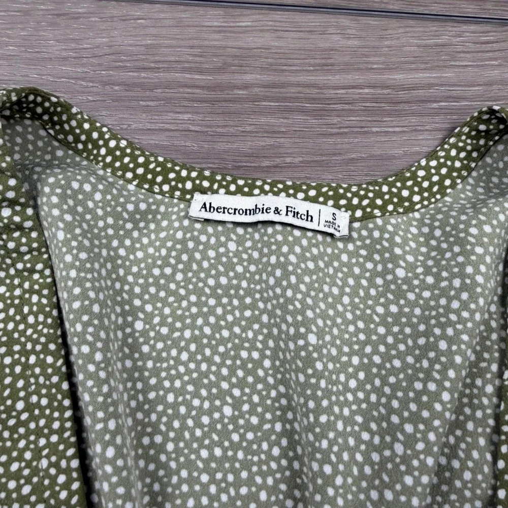 Abercrombie & Fitch Womens Wrap Top Puff Sleeve Polka Dot Green Small